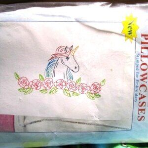 Pair Perle Edge Pillowcases Too Embroidery UNICORN Standard Size